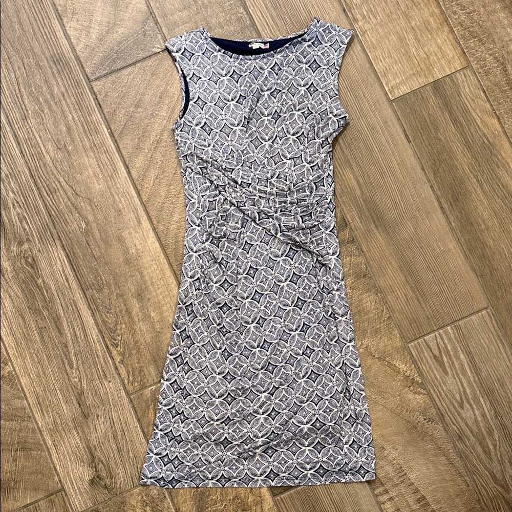 KUT from the Kloth Mollee Blue Geometric Ruched Faux Wrap Sheath Dress Size 4 - Picture 6 of 13